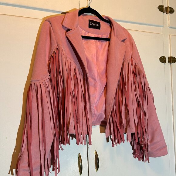Chartou Jackets & Blazers - Chartou Women's Faux Suede Moto Biker Jacket Chic Cropped Tassel Fringe
